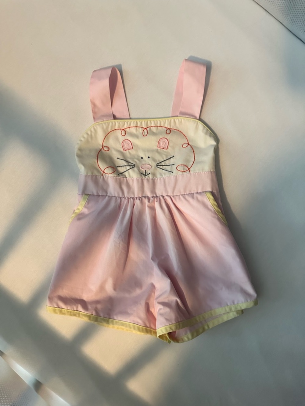 The Beaufort Bonnet Company Pink & Cream Lion Embroidered Romper